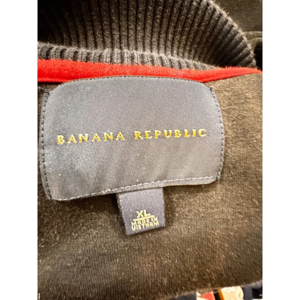 Banana Republic Mens Black Fleece 1/4 Zip Pullover Sweater Jacket‎ XL